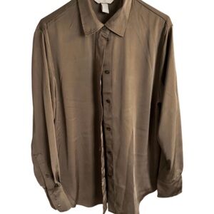 H&M Women’s Olive Drab Color Button Down Shirt - Satin-y